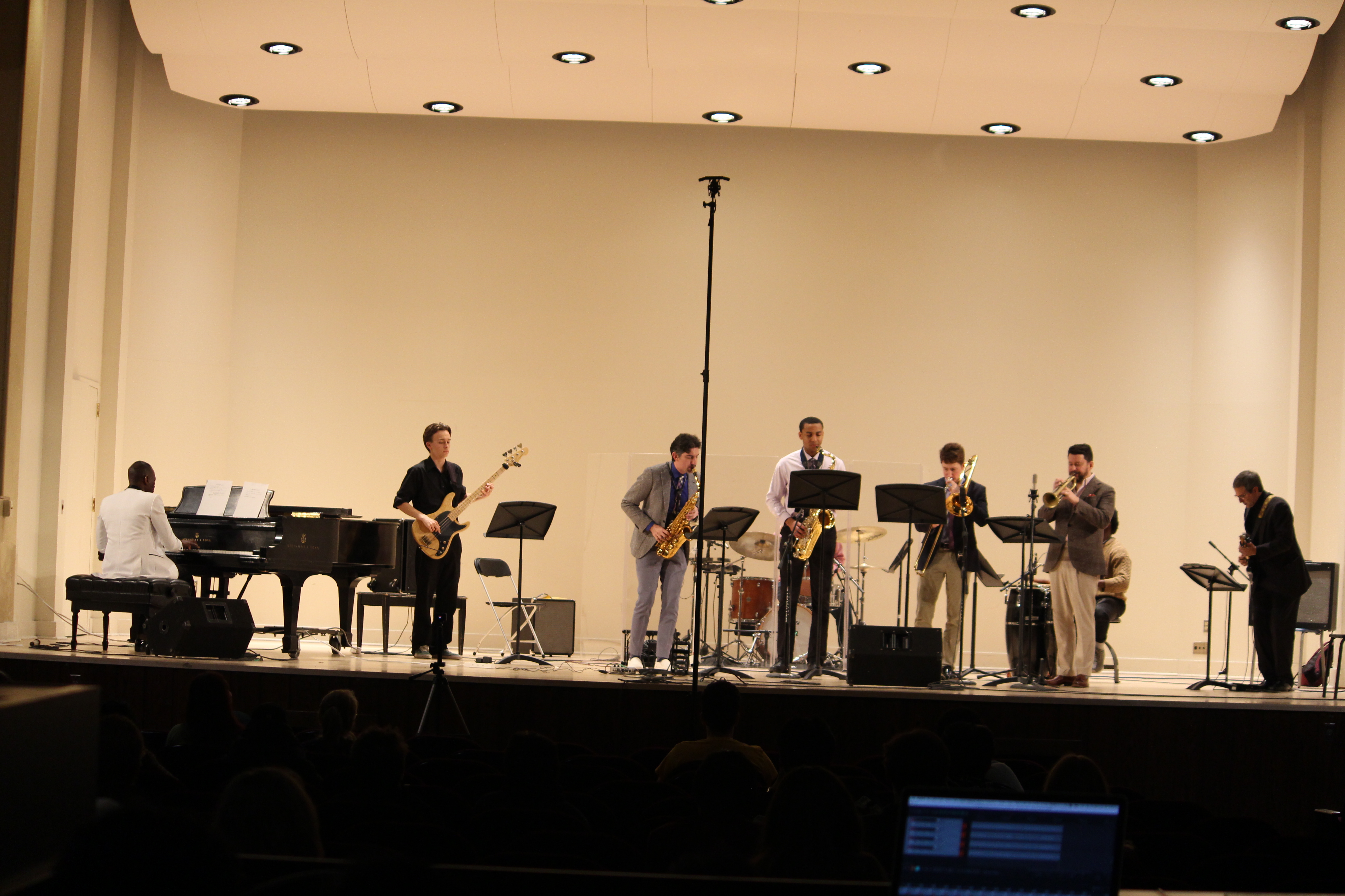 Live jazz performance with saxophones
